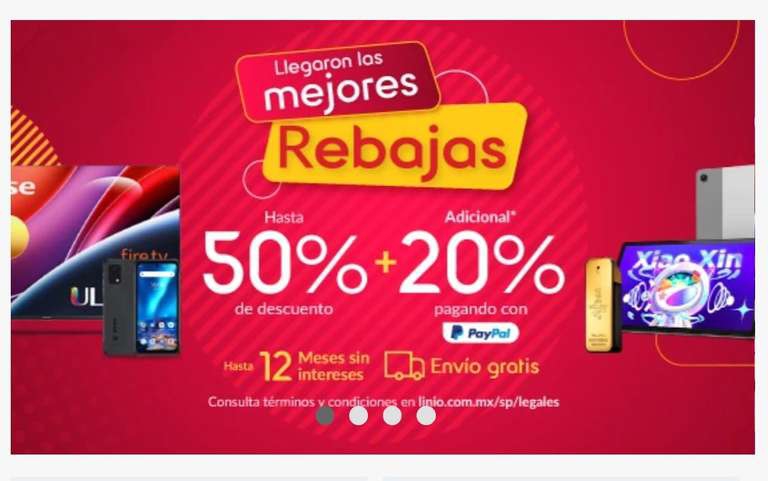 Linio: 20% de descuento adicional pagando con PayPal (SOLO productos de la sección rebajas) (compra mín $3000) descuento máximo de -,000 
