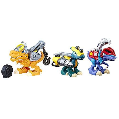 AMAZON Playskool Dinosaurios Chomp Squad - Pack de 3 Dinosaurios: Splash Extinguidor, Tow Zone Grúa, Drill Perforador 