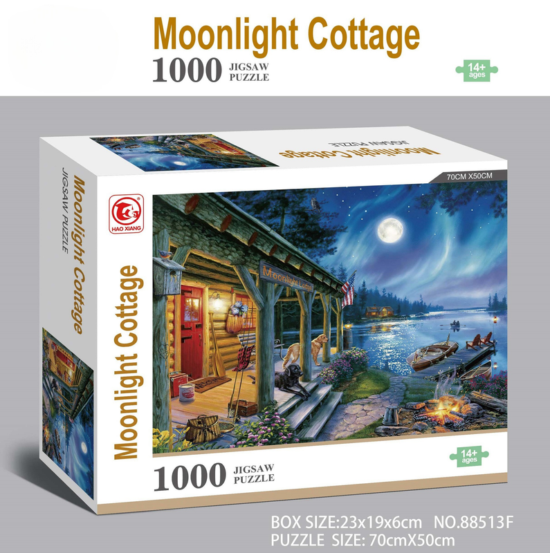 1000 piece Jigsaw Puzzle for Adults - Landscape Cityscape Art, Premium Quality Paper Cardboard, 70x50cm Finished Size, Stress Relief Brain Game Gift for Ages 14+ 【Moonlight Hut】