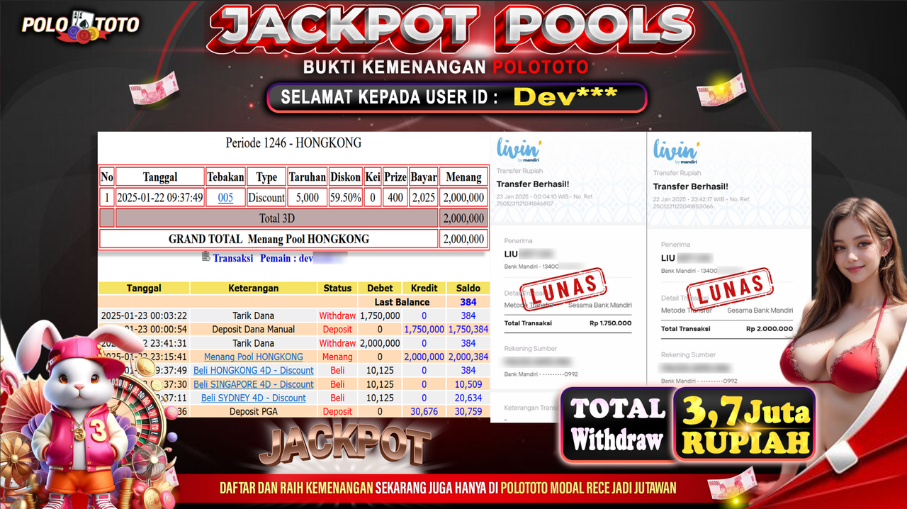 POLOTOTO JACKPOT TOGEL PASARAN HONGKONG Rp.3,750.000,-