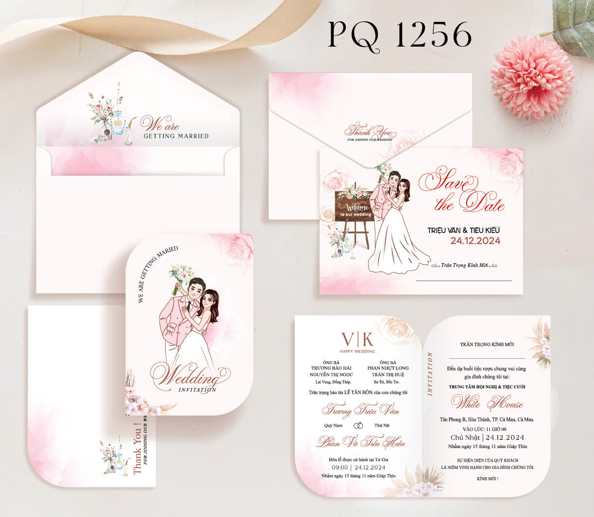 Thiệp chibi hiện đại tone hồng pastel (1256)