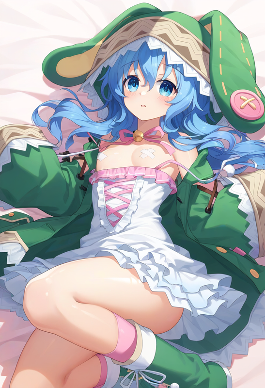 1girl, yoshino (date a live), blue hair, blue eye, Green Coat, animal hood down, s-3826350811