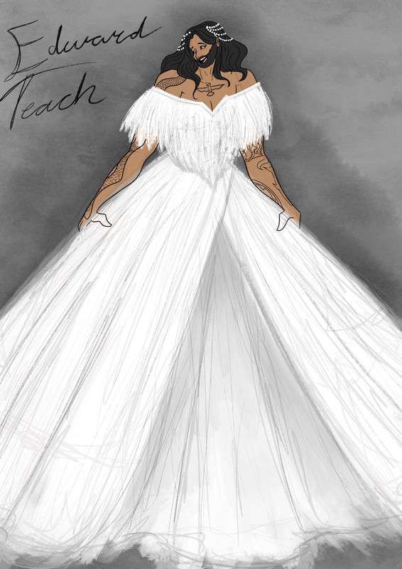 Ed in his wedding gown, with a white Korowai