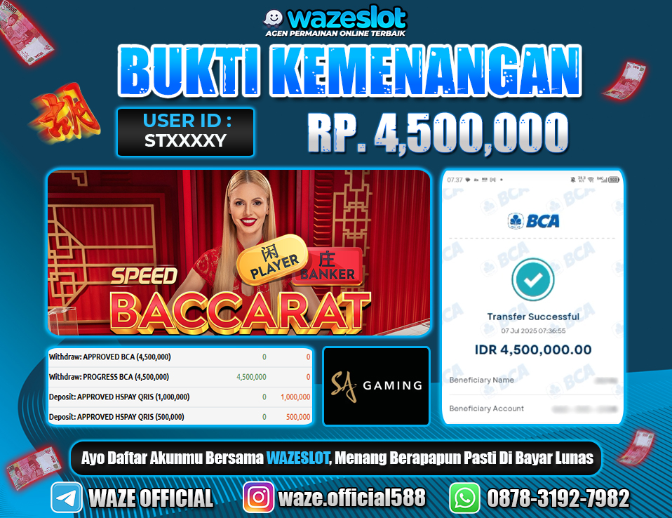 BUKTI KEMENANGAN 07 JULI 2025 DI GAME SPEED BACCARAT