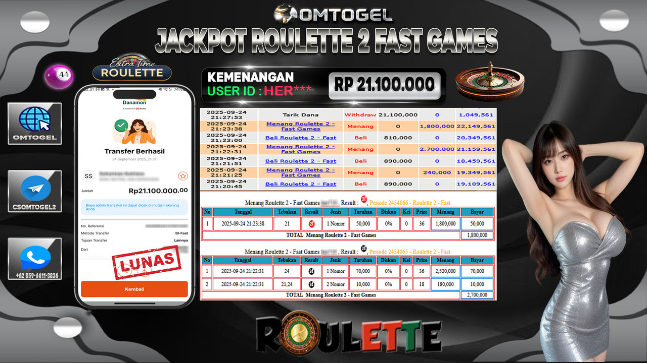OMTOGEL JACKPOT LIVE GAMES ROULETTE 2 - FAST 21 JUTA DI BAYAR LUNAS ,-