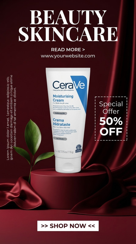 AI-generated example result for the marketing prompt: Luxurious Deep Red Beauty Skincare Post by Prompt Craft