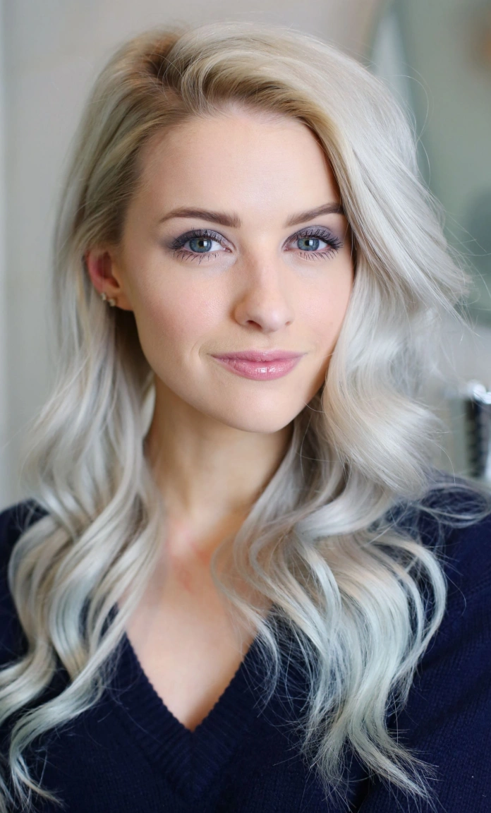 Long wavy platinum blonde hair for women over 40