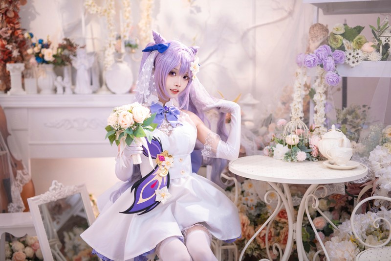 艾西Aiwest 刻晴花嫁Cosplay写真图集 原神刻晴婚纱高清图集 40P (223.2M)插图5