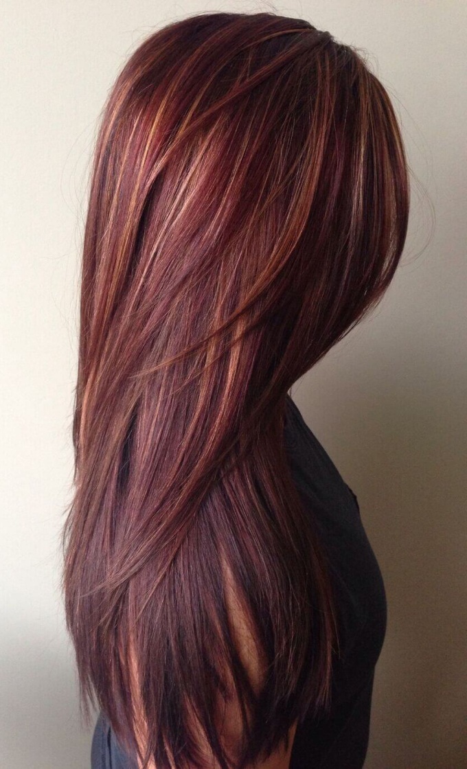 Caramel highlights on Burgundy Hair Color