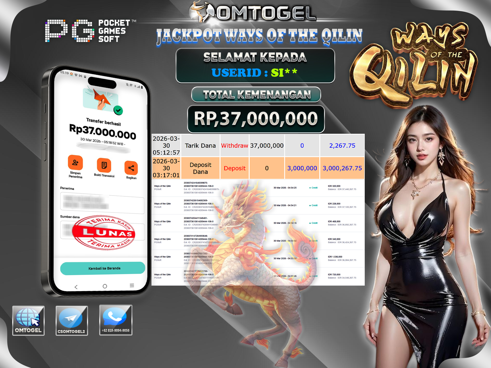 OMTOGEL JACKPOT PGSOFT WAYS OF THE QILIN ,37 JUTA DI BAYAR LUNAS ,-