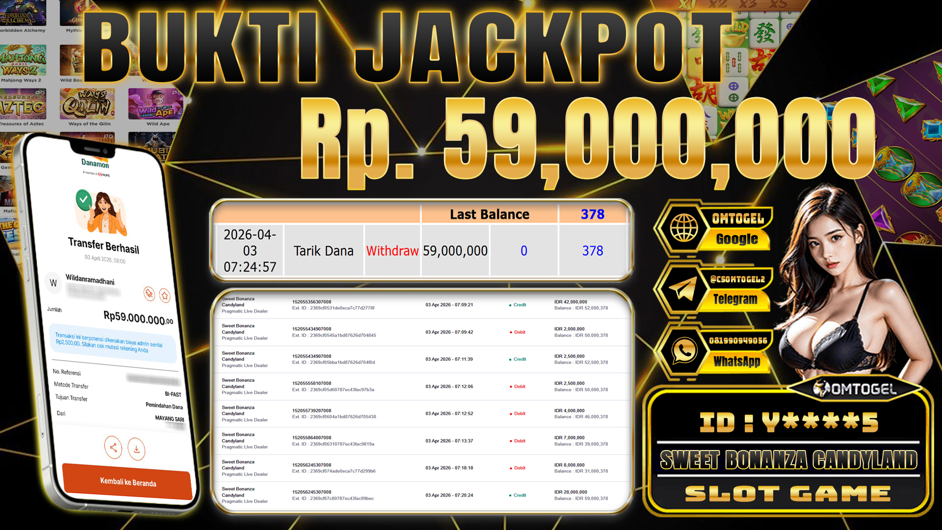 OMTOGEL JACKPOT PRAGMATIC LIVE DEALER SWEET BONANZA CANDYLAND ,59 JUTA DI BAYAR LUNAS ,-