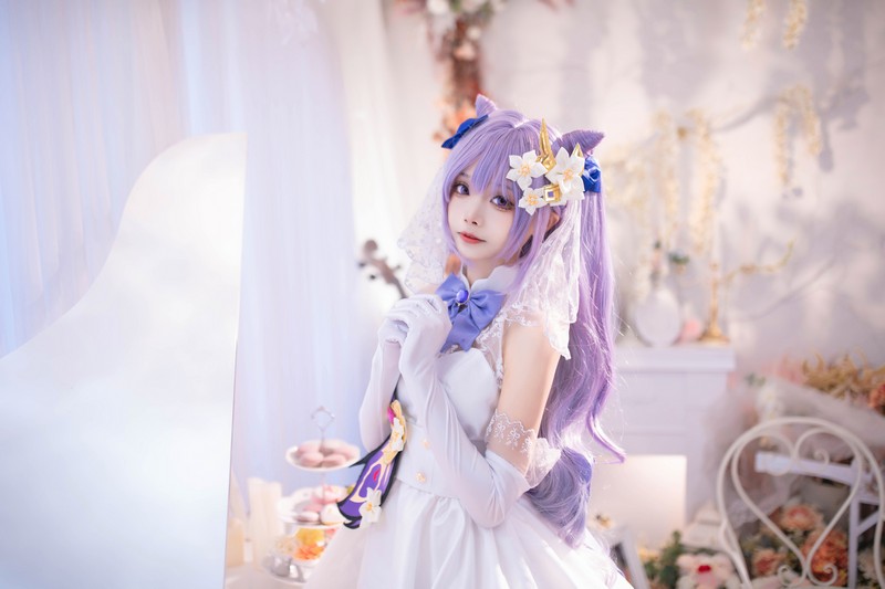 艾西Aiwest 刻晴花嫁Cosplay写真图集 原神刻晴婚纱高清图集 40P (223.2M)插图6