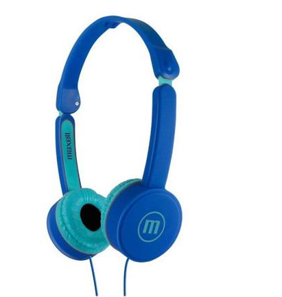 Audífonos para niños Maxell Kidz KZ-13 en color turquesa y azul.