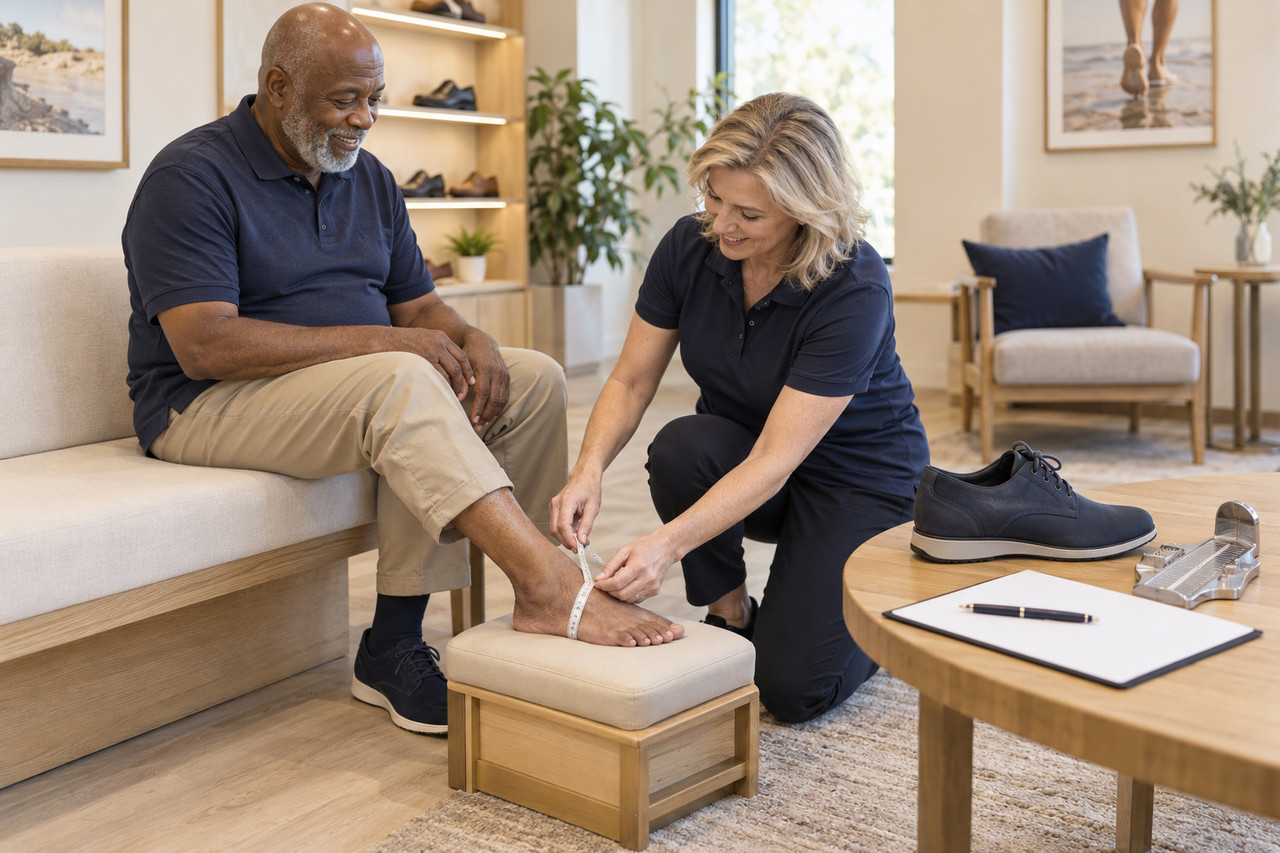 Professional measuring a client's foot