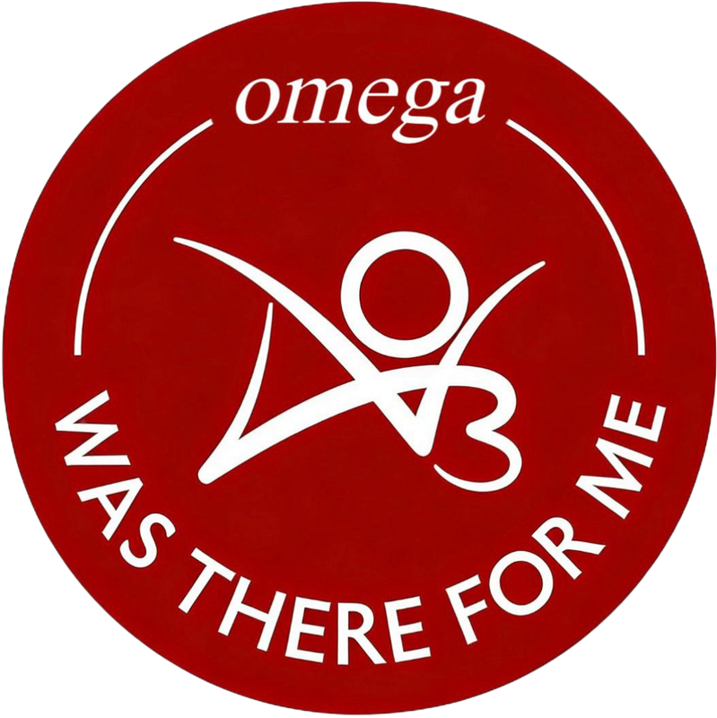 粉丝自制圆形徽章，上面写着“omega AO3陪伴着我”，灵感来自AO3于2026年4月3日发布的徽章