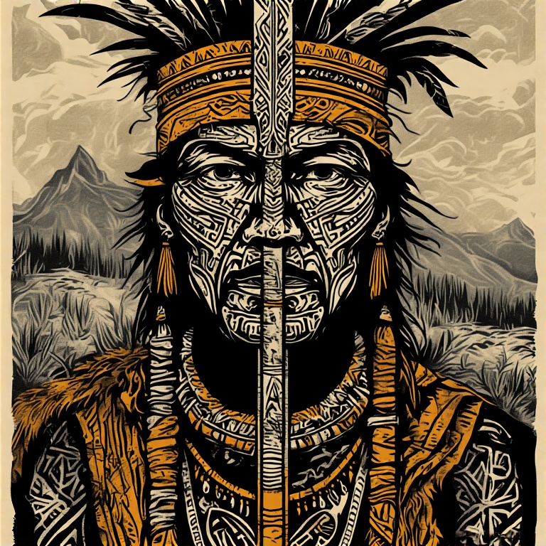 A-tribal-warrior-in-woodcut-st-29