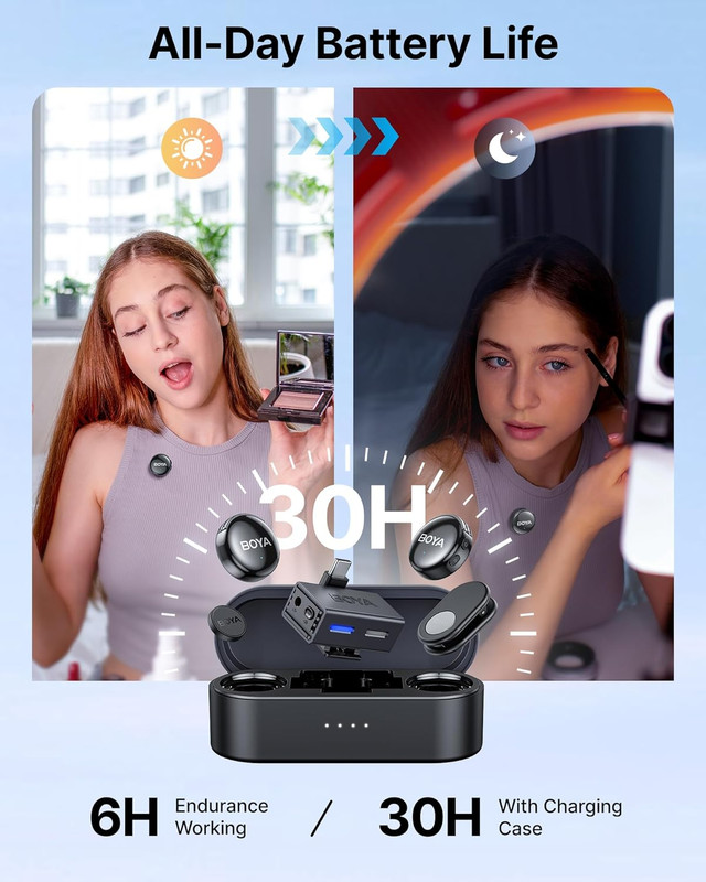 ميكروفون BOYA BOYALINK 3 اللاسلكي - ذكاء اصطناعي - حجم زر - عالي الجودة - أسود - 6