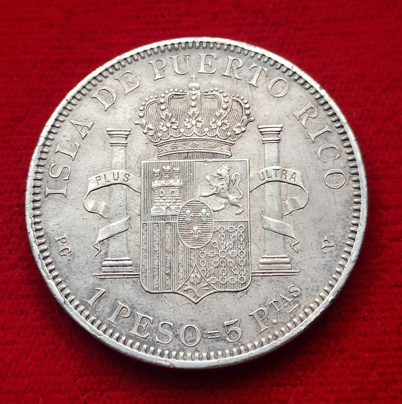 1 Peso = 5 Pesetas de Alfonso XIII de 1895. Puerto Rico 62