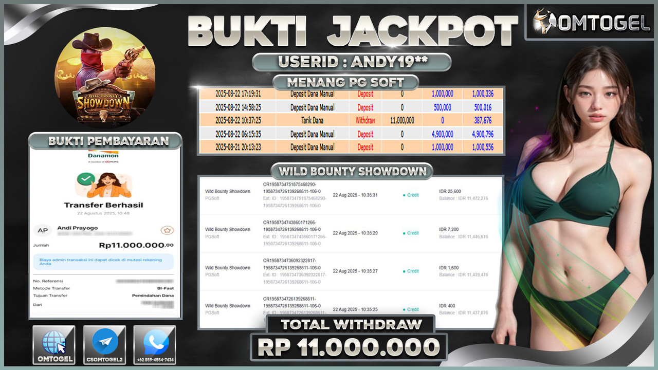 OMTOGEL JACKPOT PGSOFT WILD BOUNTY SHOWDOWN 11 JUTA DI BAYAR LUNAS ,-