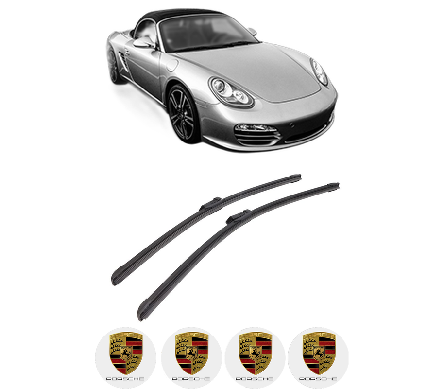 Set stergatoare auto PORSCHE BOXSTER Spyder (981) din 2015-2016, pentru parbriz auto, 2 bucati, Bosch Aerotwin, din cauciuc siliconat rezistent, 4 Stickere Auto PORSCHE