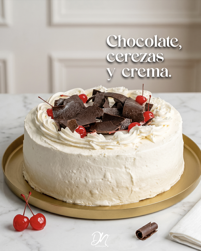 Chocolate, cerezas y crema