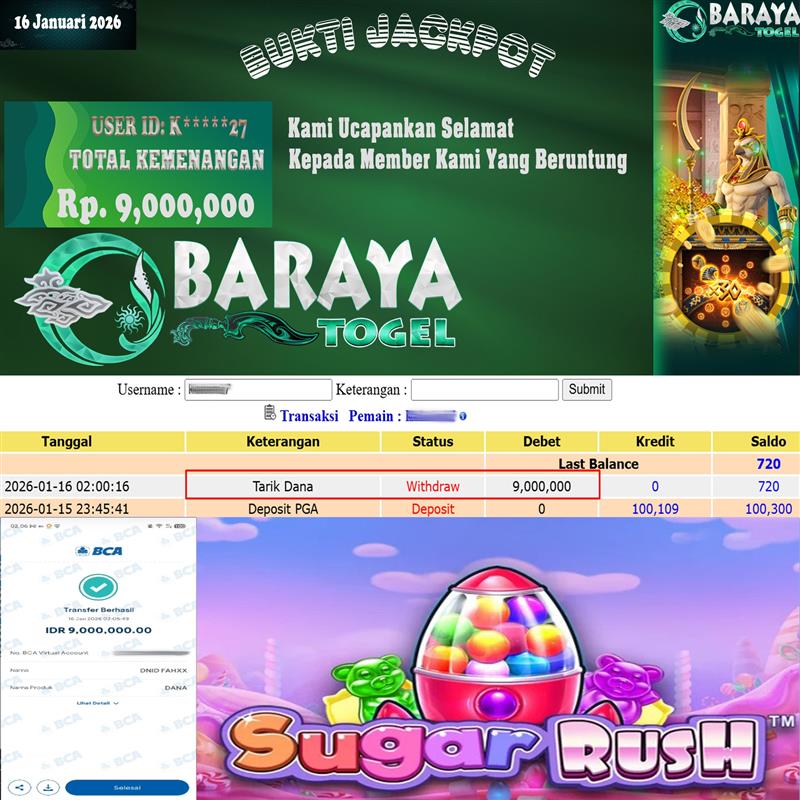 Rp. 9.000.000.- WD LUNAS DI BARAYATOGEL