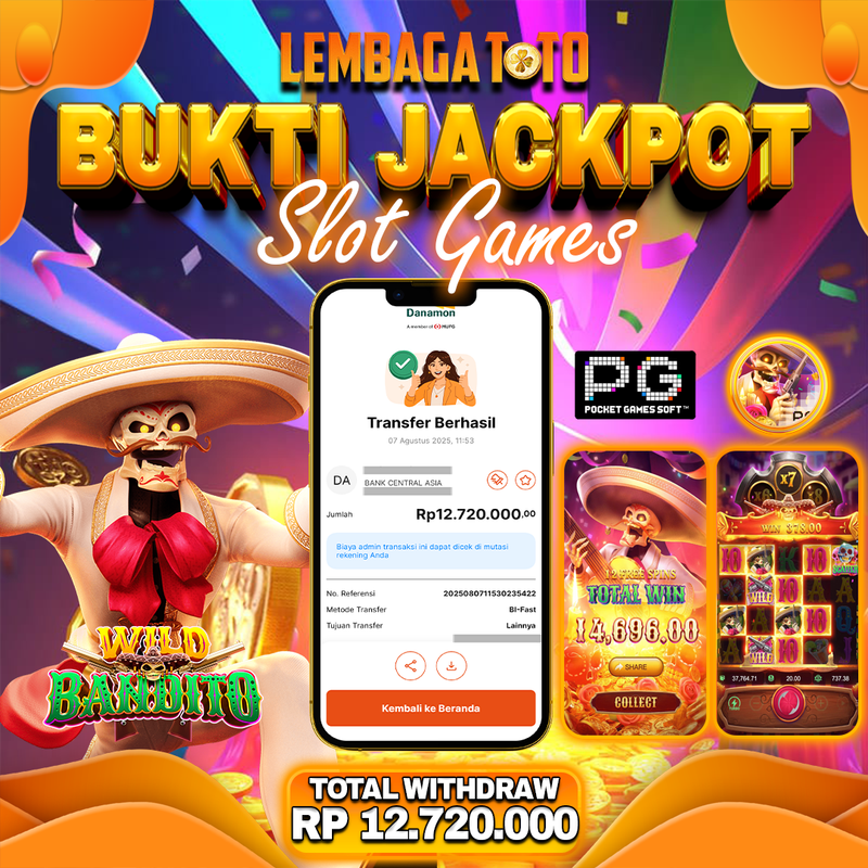 BUKTI JACKPOT 08 AGUSTUS LEMBAGATOTO WILD BANDITO Rp.12.720.000,- LUNAS