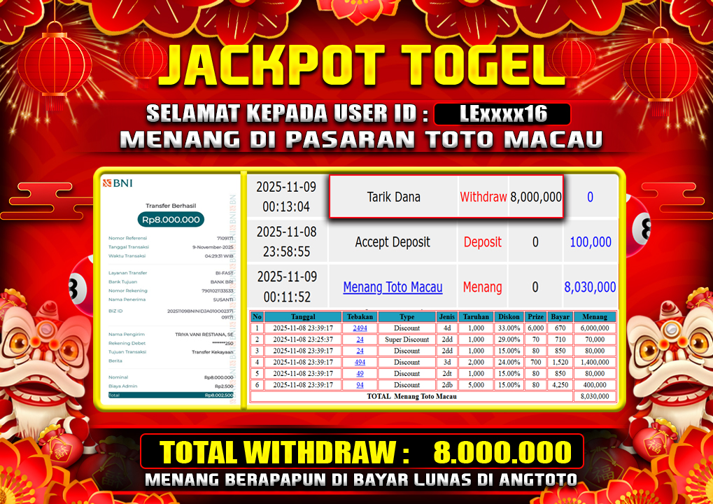 BUKTI JACKPOT LUNAS ANGTOTO