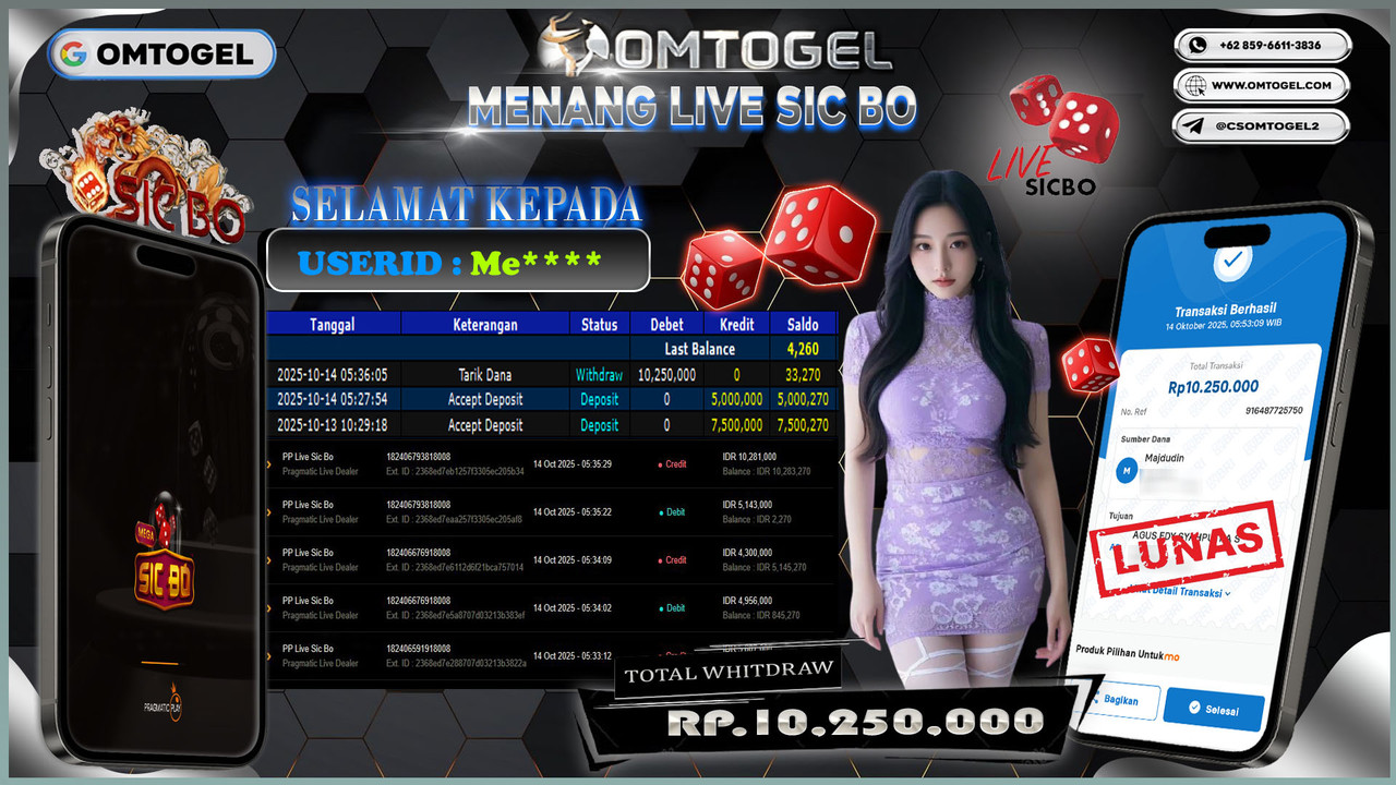 OMTOGEL JACKPOT PRAGMATIC CASINO PP LIVE SIC BO 10 JUTA DI BAYAR LUNAS ,-