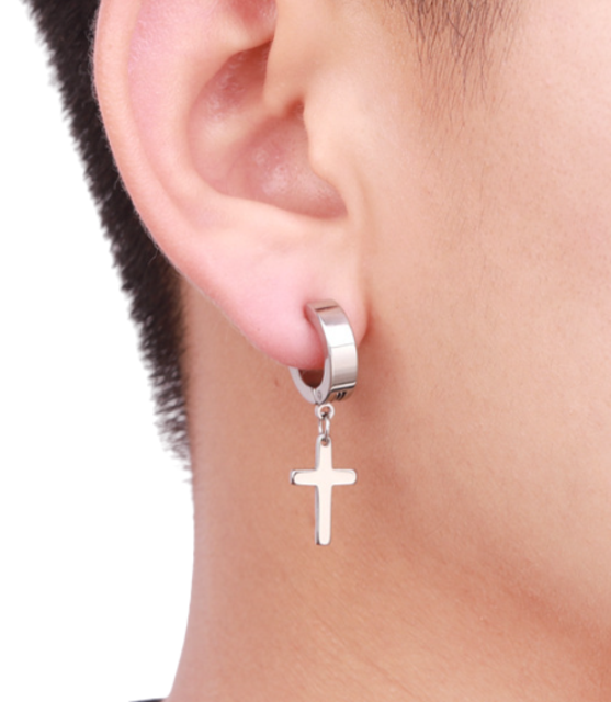 JewelryWe Set 3 Paia Orecchini Rotondi In Acciaio Inox | Simboli Stella/Tai Chi/Croce | Color Argento/Oro/Nero | Regalo Unisex - 2