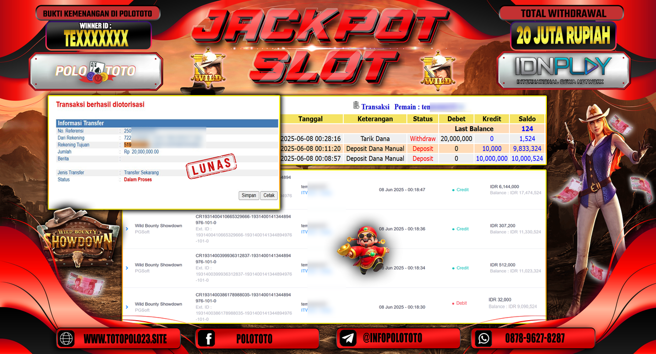 POLOTOTO JACKPOT SLOT WILD BOUNTY SHOWDOWN Rp.20.000.000,-