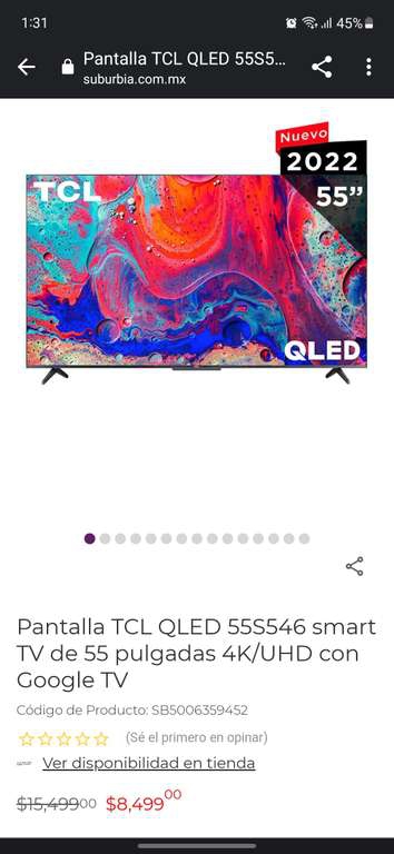 Suburbia: Pantalla TCL QLED 55S546 55 Pulgadas 
