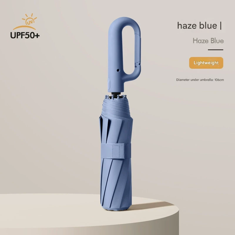 Automatic Open/Close Umbrella with UPF50+ Sun Protection - 10-Rib Windproof Design, Carabiner Handle(Blue)