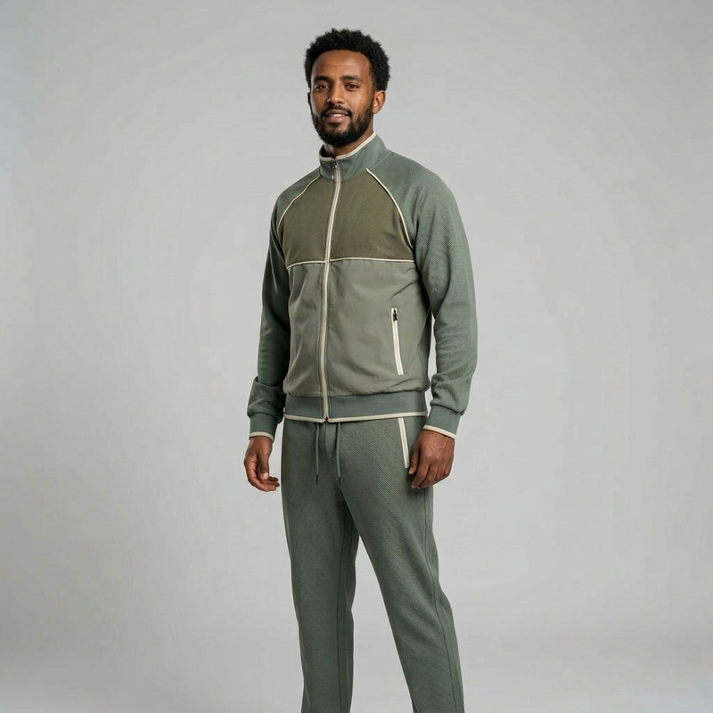 Premium casual men clothing styled on an Ethiopian model with professional studio photography quality