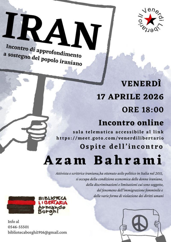 Iran, venerdì 17 aprile incontro online a sostegno del popolo iraniano con Azam Bahrami