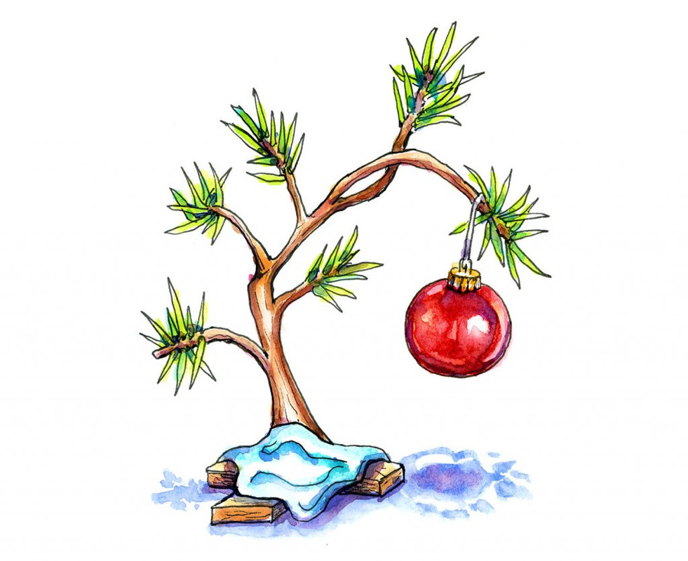 Day-17-Charlie-Brown-Christmas-Tree-Watercolor-Painting
