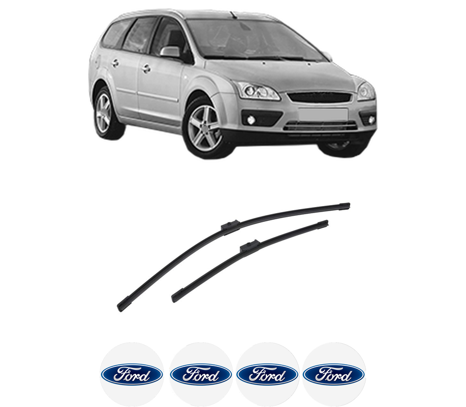 Set stergatoare auto FORD FOCUS II Turnier (DA_, FFS, DS) din 2004-2012, pentru parbriz auto, 2 bucati, Bosch Aerotwin, din cauciuc siliconat rezistent, 4 Stickere Auto FORD