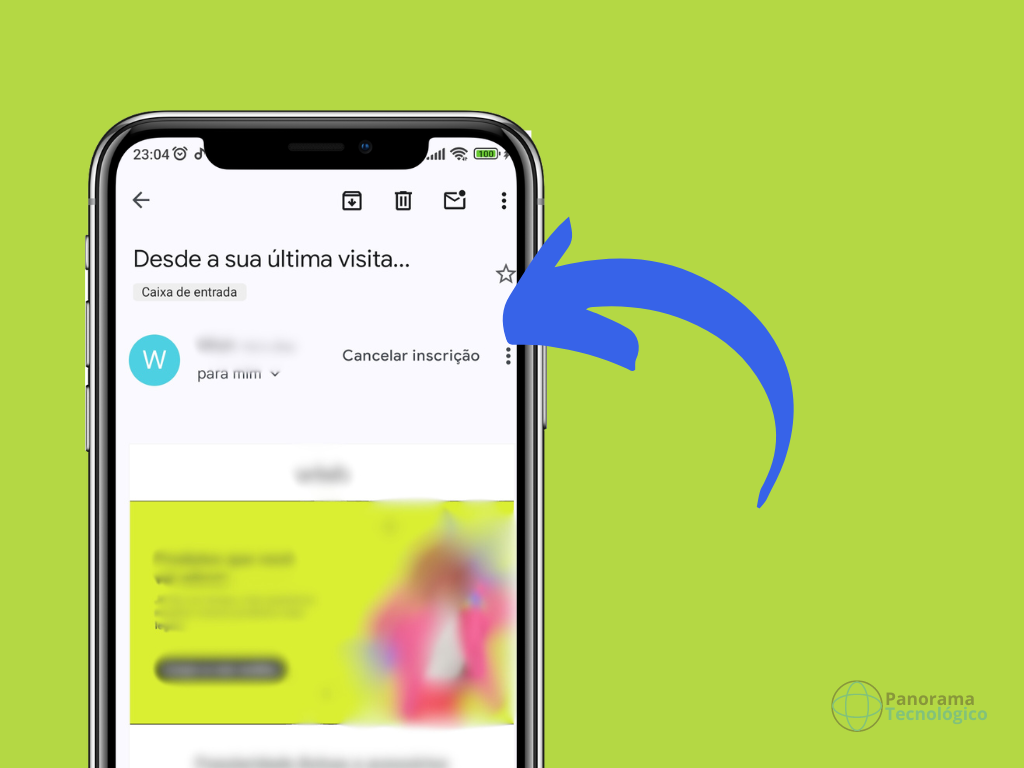 Botão cancelar inscrição na tela do aplicativo Gmail.