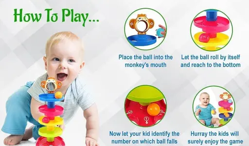 (5 Layer) RAMP Roll Ball Tower for Toddlers, Ball Drop and Roll Swirling Tower Educational Brain Development Toy Activity & Learning Monkey Toys for Kids Best Gift for Children Color 1 (T110)