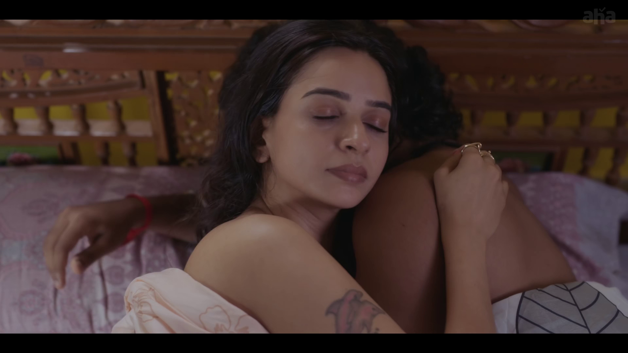 Divya Ganesan bold romantic bedroom scene still from Sshhh Season 3 web series.