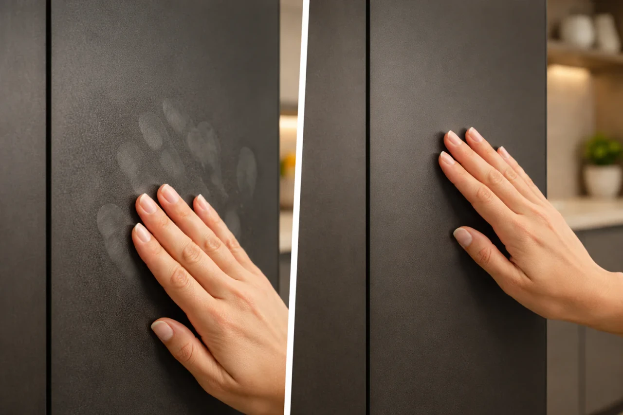 Marble kitchen slab after protection film installation