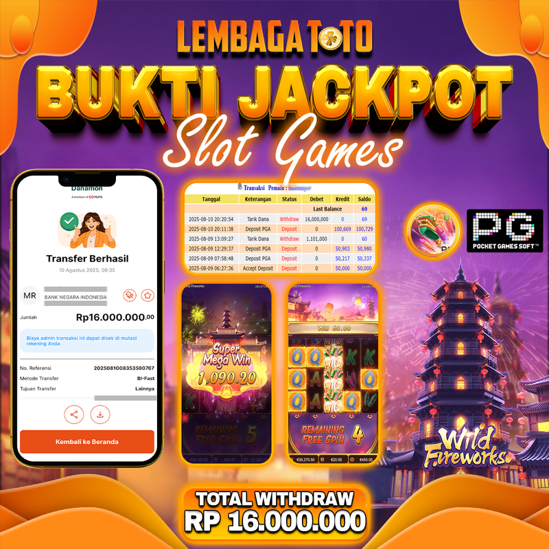BUKTI JACKPOT 11 AGUSTUS LEMBAGATOTO WILD FIREWOKS  Rp.16.000.000,- LUNAS