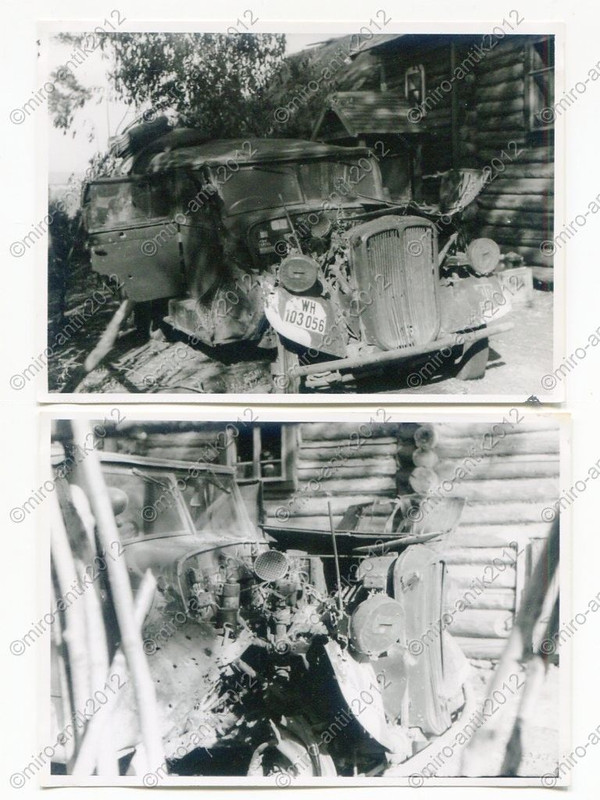 Foto, zerstörter Kübelwagen PRAGA AV des Kommand