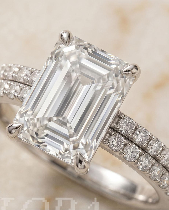 3.70 carat emerald cut lab-grown diamond ring in 14K white gold