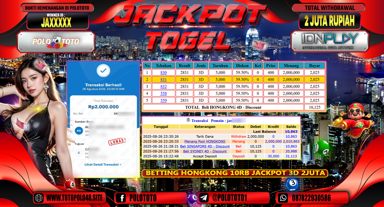 POLOTOTO JACKPOT TOGEL HONGKONG LOTTO Rp.2.000.000,-