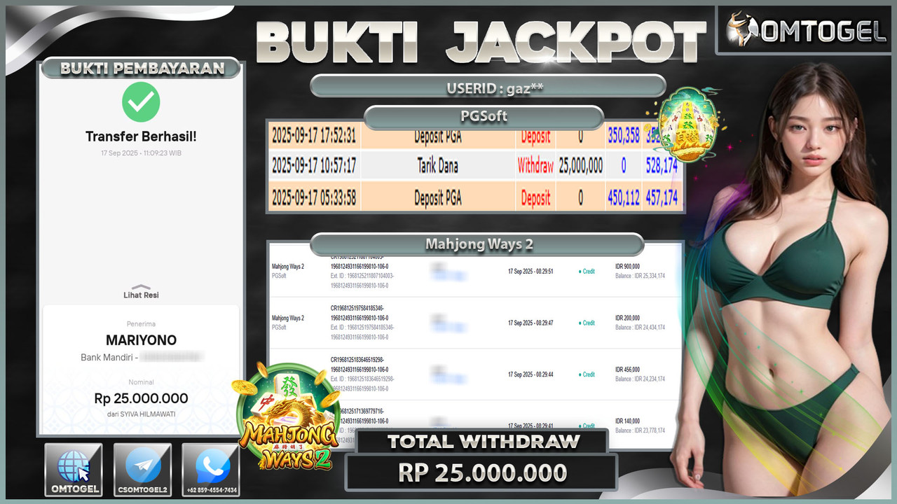 OMTOGEL JACKPOT PGSOFT MAHJONG WAYS 2 25 JUTA DI BAYAR LUNAS ,-