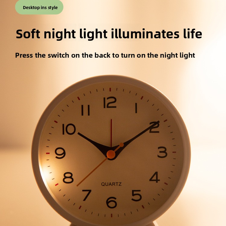 Dark green Minimalist Silent Alarm Clock with Night Light - Non-Ticking Analogue Bedside & Desk Clock