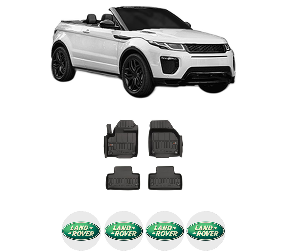 Set covorase presuri LAND ROVER RANGE ROVER EVOQUE Convertible (L538) din 2015-2019, auto, din cauciuc thermoplastic, 4 Stickere auto cu LAND ROVER