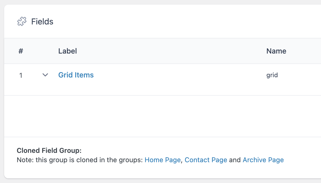 Mockup of field group showing cloned references in other field groups