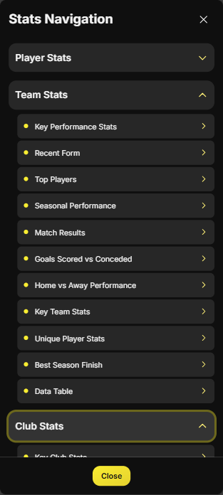 Stats Navigation Mobile Screenshot